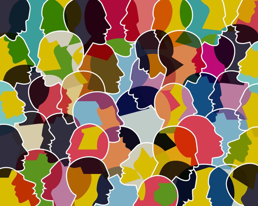 colorful silhoutted faces